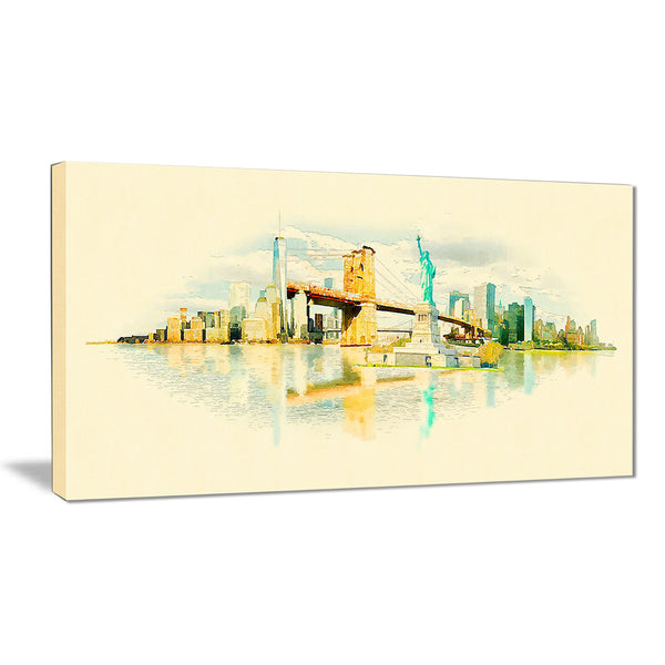 new york panoramic view cityscape watercolor canvas print PT7393