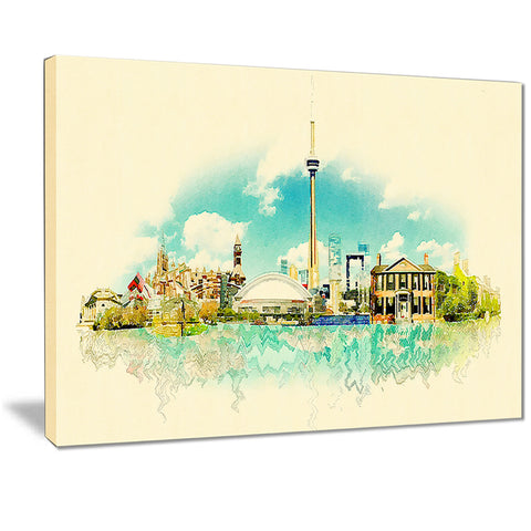 toronto city watercolor cityscape painting canvas print PT7405