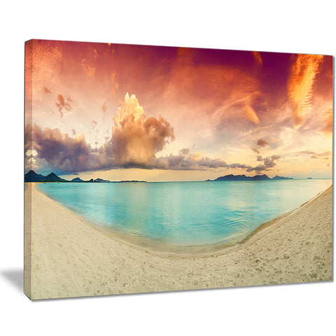 tropical colorful sunset with pond landscape canvas print PT7433