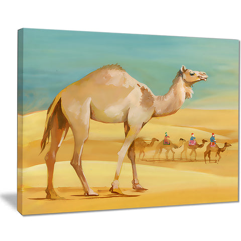 camel walking in desert watercolor animal canvas print PT7438