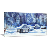 blue winter cottages landscape canvas art print PT7455