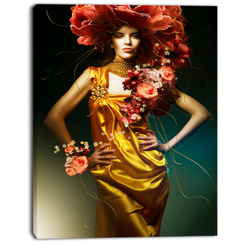 sensual woman in yellow dress portrait canvas digital art print PT7461