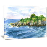 green island in sea watercolor seascape canvas print PT7472