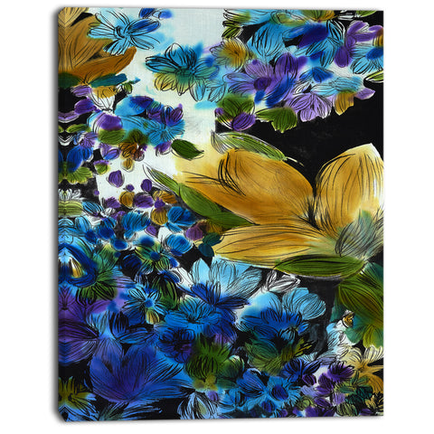 brown and blue flowers digital art floral canvas print PT7487