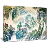 blue chinese landscape painting floral canvas art print PT7493