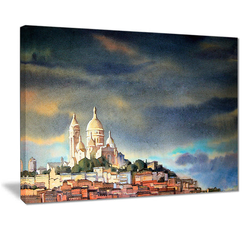 montmartre skyline watercolor painting canvas print PT7496