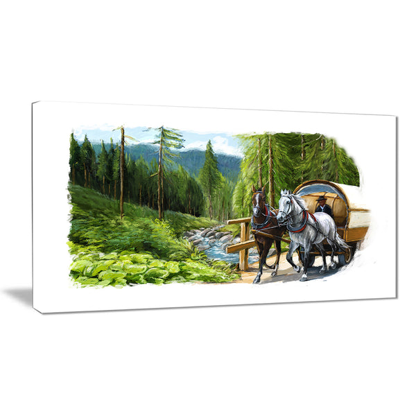 green landscape with horse digital art canvas print PT7506