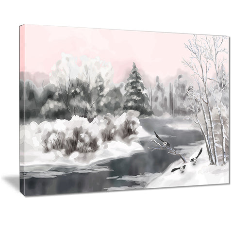 grey winter vector landscape watercolor canvas art print PT7521