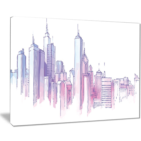 purple city skyline cityscape painting canvas print PT7544