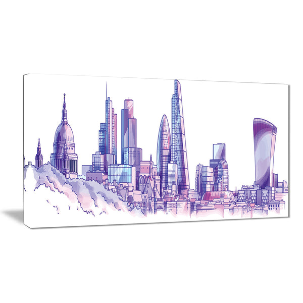 purple london skyline cityscape painting canvas print PT7545