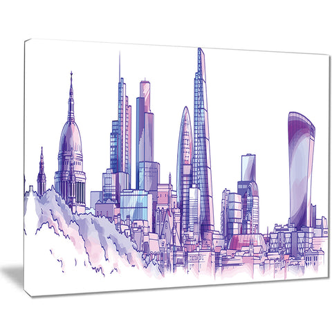 purple london skyline cityscape painting canvas print PT7545