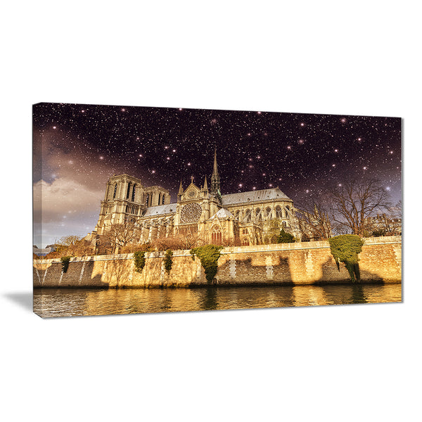 notre dame cathedral at night cityscape photo canvas print PT7574