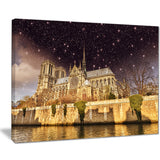 notre dame cathedral at night cityscape photo canvas print PT7574