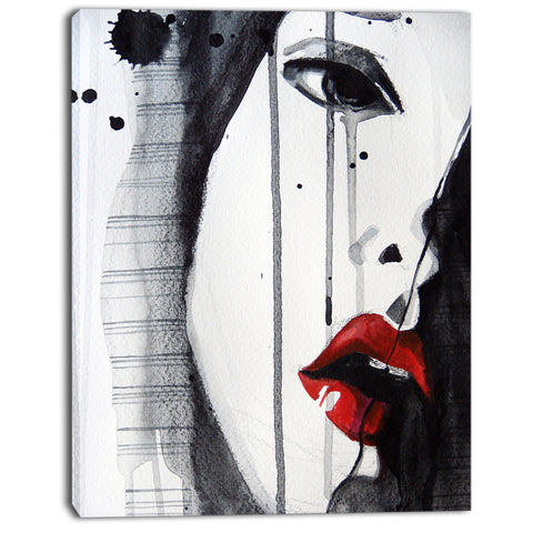 black illustrated girl close up portrait painting canvas print PT7591