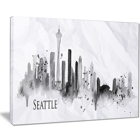 seattle black silhouette cityscape painting canvas print PT7602