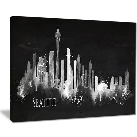 seattle dark silhouette cityscape painting canvas print PT7603