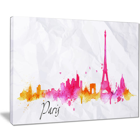 paris pink silhouette cityscape painting canvas print PT7604