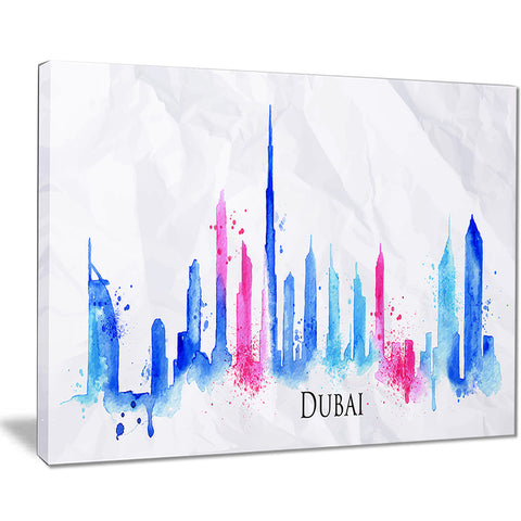 colorful dubai silhouette cityscape painting canvas print PT7608