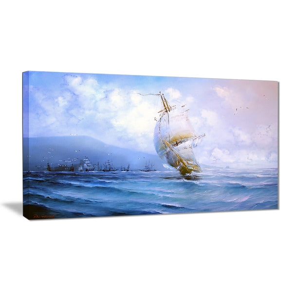 vessel in blue sea seascape painting canvas print PT7627