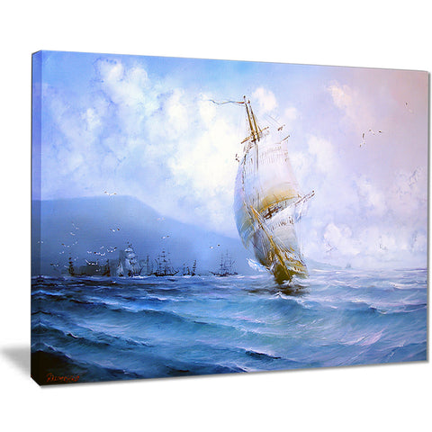 vessel in blue sea seascape painting canvas print PT7627