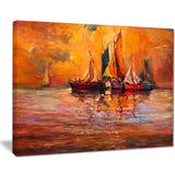 boats and ocean in red seascape painting canvas print PT7632