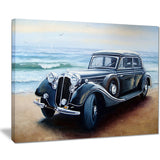 retro car on sea shore car painting canvas print PT7637