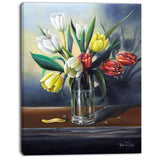red white yellow tulips floral painting canvas print PT7656
