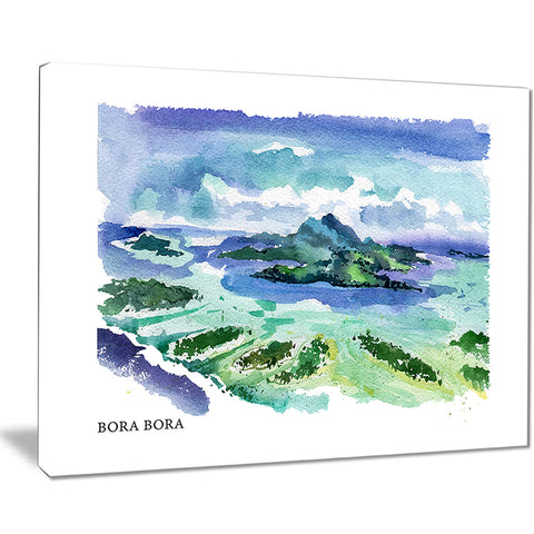 bora bora vector illustration cityscape painting canvas print PT7755