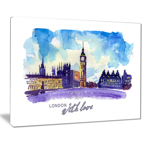 london purple illustration cityscape painting canvas print PT7756