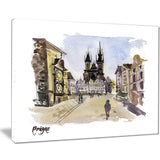 prague hand drawn illustration cityscape painting canvas print PT7759