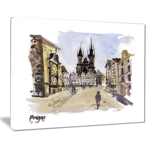 prague hand drawn illustration cityscape painting canvas print PT7759