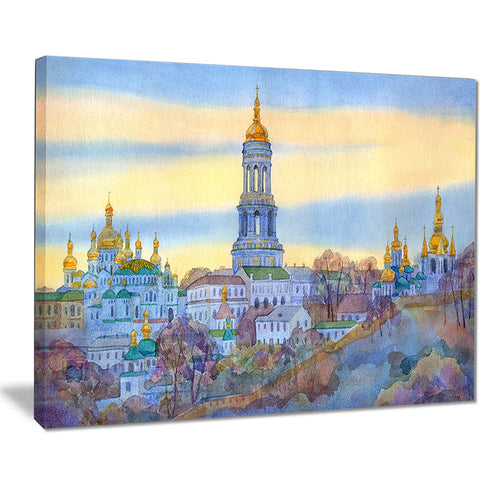 monastery on steep hill cityscape painting canvas print PT7764