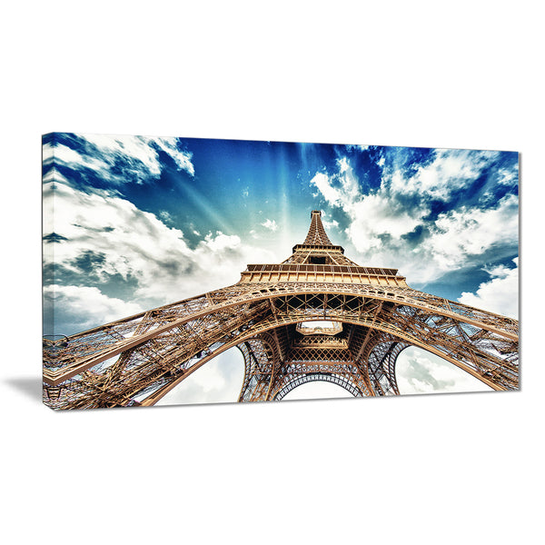 eiffel tower with fast moving clouds photography canvas print PT7777