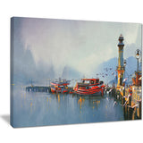 fishing boats in harbor landscape painting canvas print PT7783