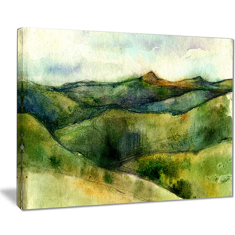 green mountains watercolor landscape painting canvas print PT7788