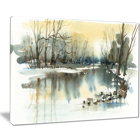 river in winter landscape painting canvas art print PT7790