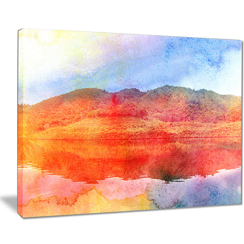 red retro island watercolor landscape painting canvas print PT7791