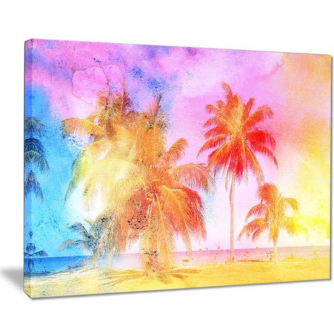 high rise retro palm trees landscape painting canvas print PT7795