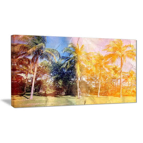 retro palms in yellow shade landscape painting canvas print PT7799