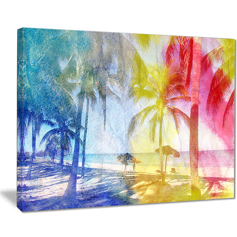 blue retro palm trees landscape painting canvas print PT7800
