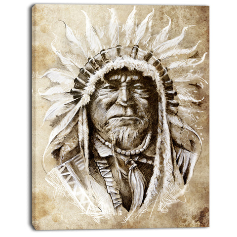 american indian head tattoo sketch portrait canvas print PT7806