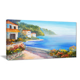 house near blue sea landscape canvas art print PT7830