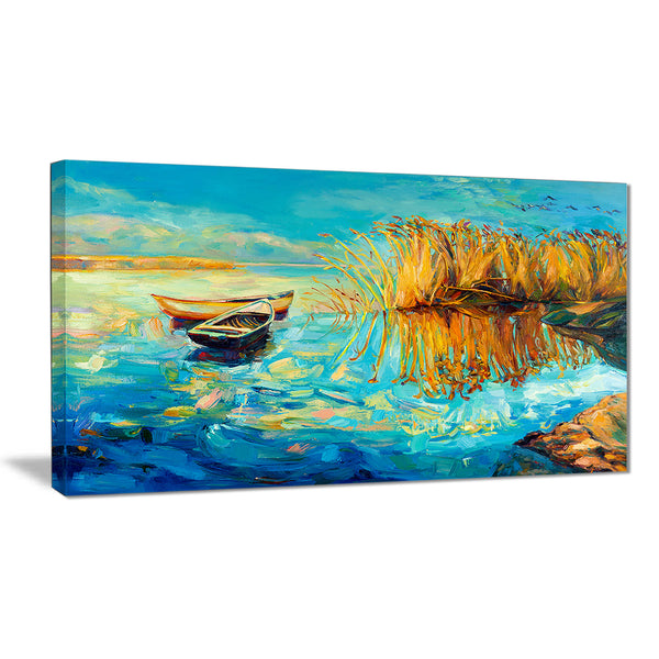 colorful lake with boats seascape painting canvas print PT7833