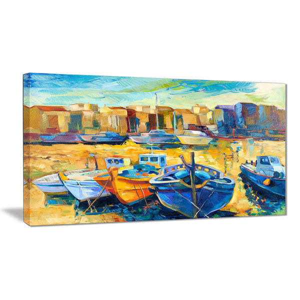 wharf and boats seascape painting canvas print PT7836