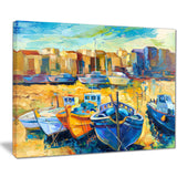 wharf and boats seascape painting canvas print PT7836