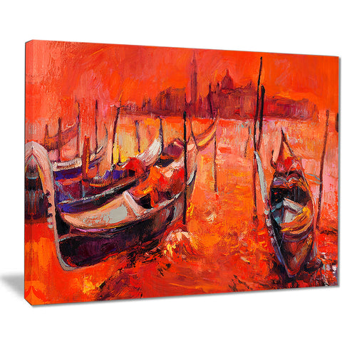 red sunset over venice landscape painting canvas print PT7848