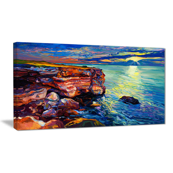 beautiful ocean and cliffs seascape painting canvas print PT7853