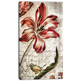 red floral pattern with butterfly floral digital art canvas print PT7859