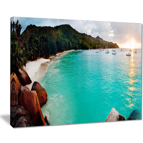 tropical beach with blue waters seascape photo canvas print PT7896