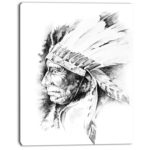 american indian head tattoo black and white digital art canvas print PT7899